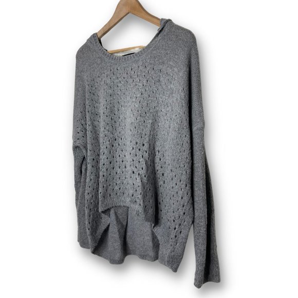 DKNY JEANS | Long Sleeve Gray Open Weave Hooded Sweater | Size L - Picture 2 of 8